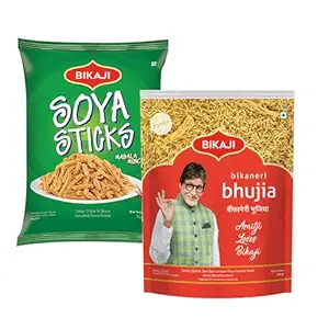 Bikaji Soya Sticks & Bhujia Combo – 400g | Ready to Eat Crunchy Indian Namkeen | Tea-Time Munchies, Bar Snack & Party Mix | Authentic Bikaneri Snack Pack for Sharing & Everyday Snacking