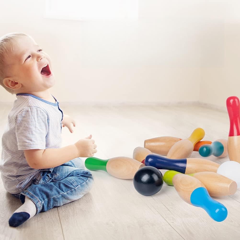 Alomejor Holz Kegelspiel Set für Kleinkinder mit 10 Kegeln und 3 Bällen,