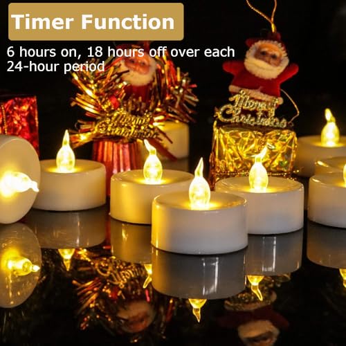 Image of 12 PCS Warm White Flickering Tea Light Candles with Timer
