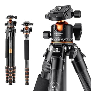 K&F Concept 62-inch Carbon Fiber Camera Tripod,Portable Compact Tripods with Detachable Monopod,360° Metal Ball Head 15KG/33lbs Load Capacity with Quick Release Plate for Travel and Work A255C2+BH-35L