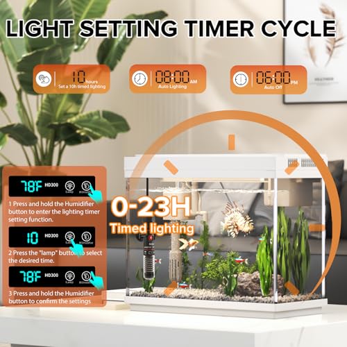 Image of Vehipa Aquarium, 2.4 Gallon Betta Fish Tank with Heater, Humidifier 3 in 1 Pump - Filteration & Oxygenation & Circulation, Temperature Display, HD Glass, Timed 7-Color Lights