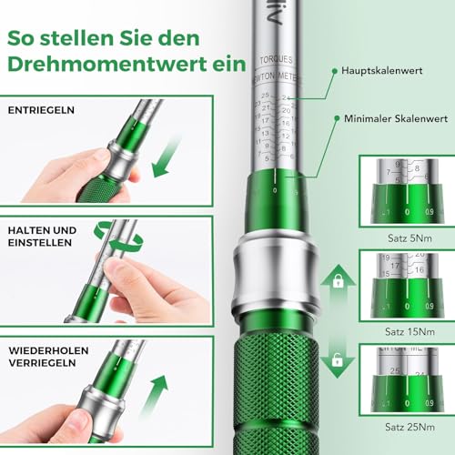 Foliv Drehmomentschlüssel Fahrrad Set, 1/4 Zoll Drehmomentschlüssel 5-25 Nm ±4% Fehlergenauigkeit...