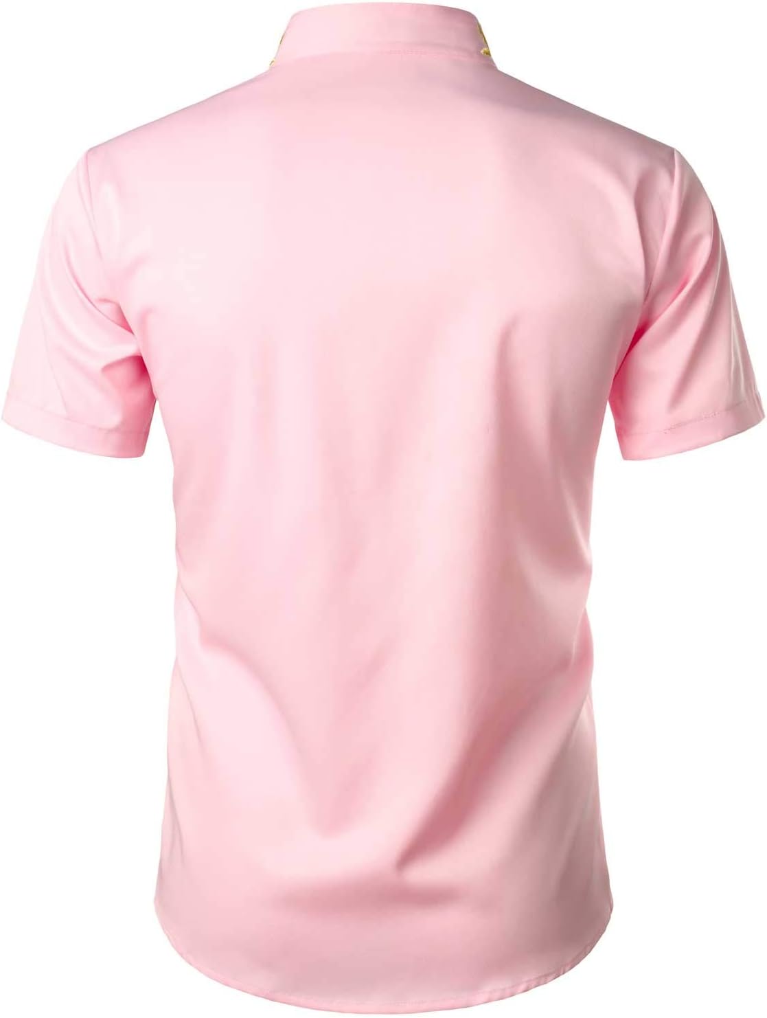 ZEROYAA Mens Hipster Gold Embroidery Mandarin Collar Slim Fit Short Sleeve Casual Dress Shirts - Image 3
