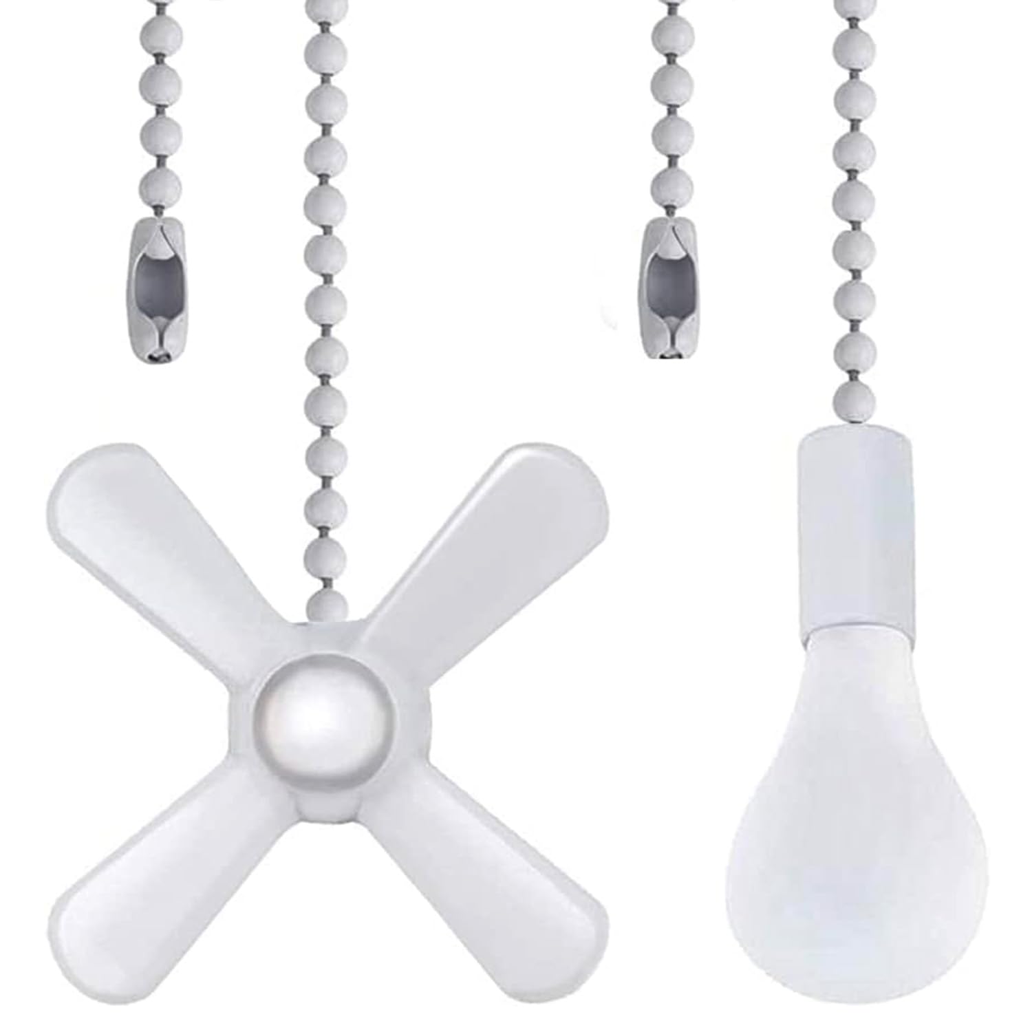 Ceiling Fan Pull Chain,Ceiling Fan Cords Ceiling Fan Chain Pulls with 2PCS 12inch Beaded Ball Extension Chains for Celing Fan Light and Wall Lamps, Cabinet Light (Light Bulb and Fan Shape), White
