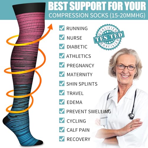 Image of Bluemaple Thigh High Compression Socks for Women and Men Circulation(3 Pairs) Over the Knee-Best Support for Running,Travel