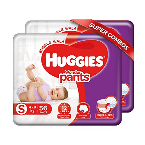 Huggies Complete Comfort Wonder Pants, Small (S) Size Baby Diaper Pants, Combo Pack of 2, 56 count Per Pack, (112 count…