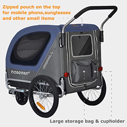 Doggyhut Original Large Fahrradanhänger & Hundebuggy 2 in 1 für Hunden bis 35kg Hundeanhänger Jogger Hundewagen mit Feststellbremse Tiggo 80405