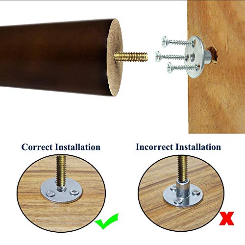 Wood Furniture Sofa Feet Legs 6 Inch Set of 4 for Couch Cabinet Chair Brown Replacement Extenders with Hardware Kit Attachment Mounting Plates M8 Bolts and Screws | Easy to Install