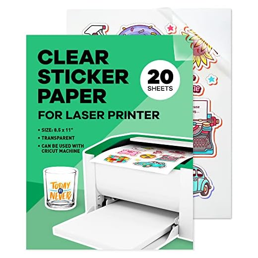 Clear Sticker Paper for Laser Printer - (20 Sheets), 8.5 x 11" Letter Size, Glossy Vinyl Sticker Paper - Perfect for Crafting and Vibrant Designs