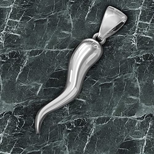 US Jewels 1 3/8in Men's Solid Constructed 925 Sterling Silver Italian Horn Good Luck Amulet Cornicello Pendant2