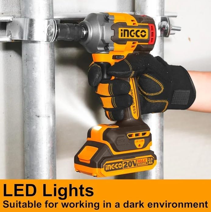 INGCO CIWLI2040 Cordless Impact Wrench with LED light illuminating work area