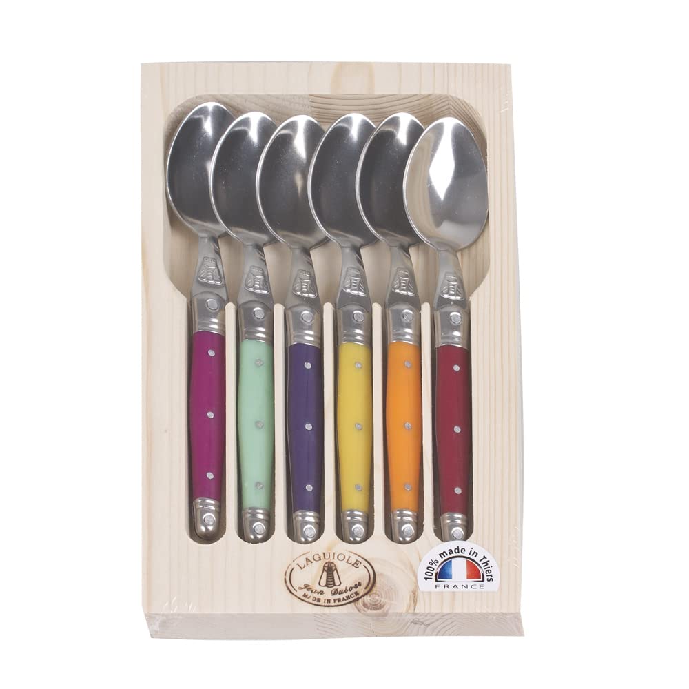 Jean Dubost – Estuche de 6 cucharaditas Laguiole colores de acero inoxidable iridiscentes