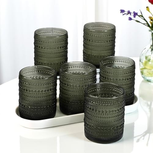 Image of Kookee Jupiter Vintage Hobnail Bubble Glass Double Old Fashioned Whiskey Tumbler | Cocktail Drinking Glasses Set of 6 | 300ml Textured Barware (11760)