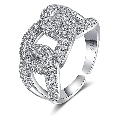 925 Sterling Silver Ring for Women, Solid Silver Romantic Interlocking Shape Opening Ring for Women Jewelry, with 5A Cubic Zirconia,Adjustable Size Cover
