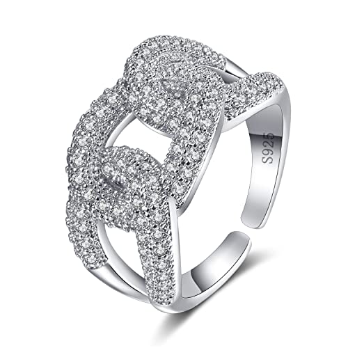 Bague en argent sterling 925 pour femme, bague romantique en forme d'emboîtement pour femme, avec zircone cubique 5A, taille réglable, Argent