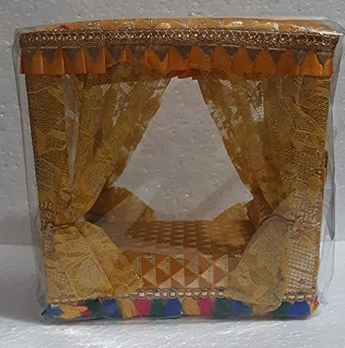 Wallabh Crafts Wooden & Net Decorative Bed for Laddu Gopal Ji, Size 6 * 8 * 8 inch