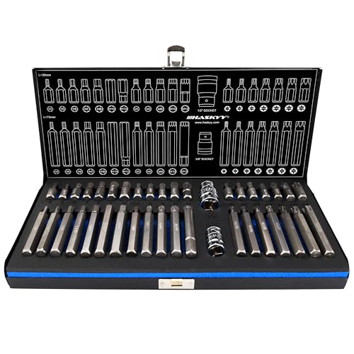 XZN - Lot de 40 douilles hexagonales - Torx à dents multiples - Torx : T20, T25, T30, T40, T45, T50, T55 - XZN : M5, M6, M8, M10, M12 - Six pans creux : 4, 5, 6, 7, 8,...