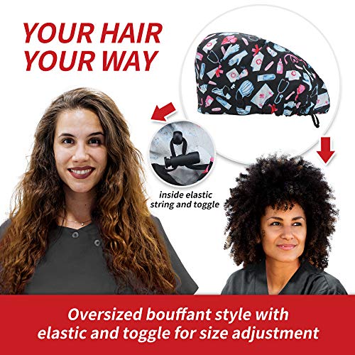 Image of Bouffant Caps with Button and Sweatband, Adjustable Scrub Caps for Women Men, One Size Multi Color