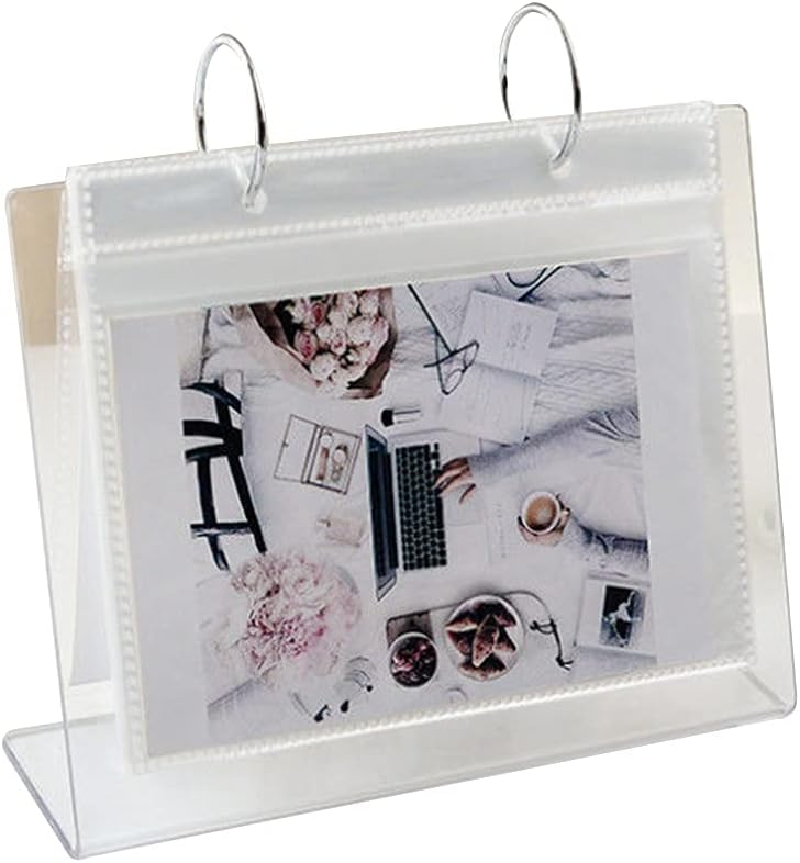 Desktop Photo Album Binder Acrylic Tabletop Photos Frame Photos Displays Multi-purpose Standing Photo Album Display Rack 2 Rings