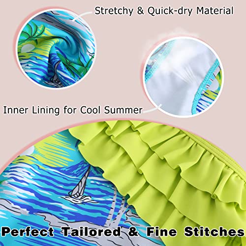Image of Girls One Piece Swimsuits Hawaiian Ruffle Swimwear Beach Bathing Suit for Summer Vacation