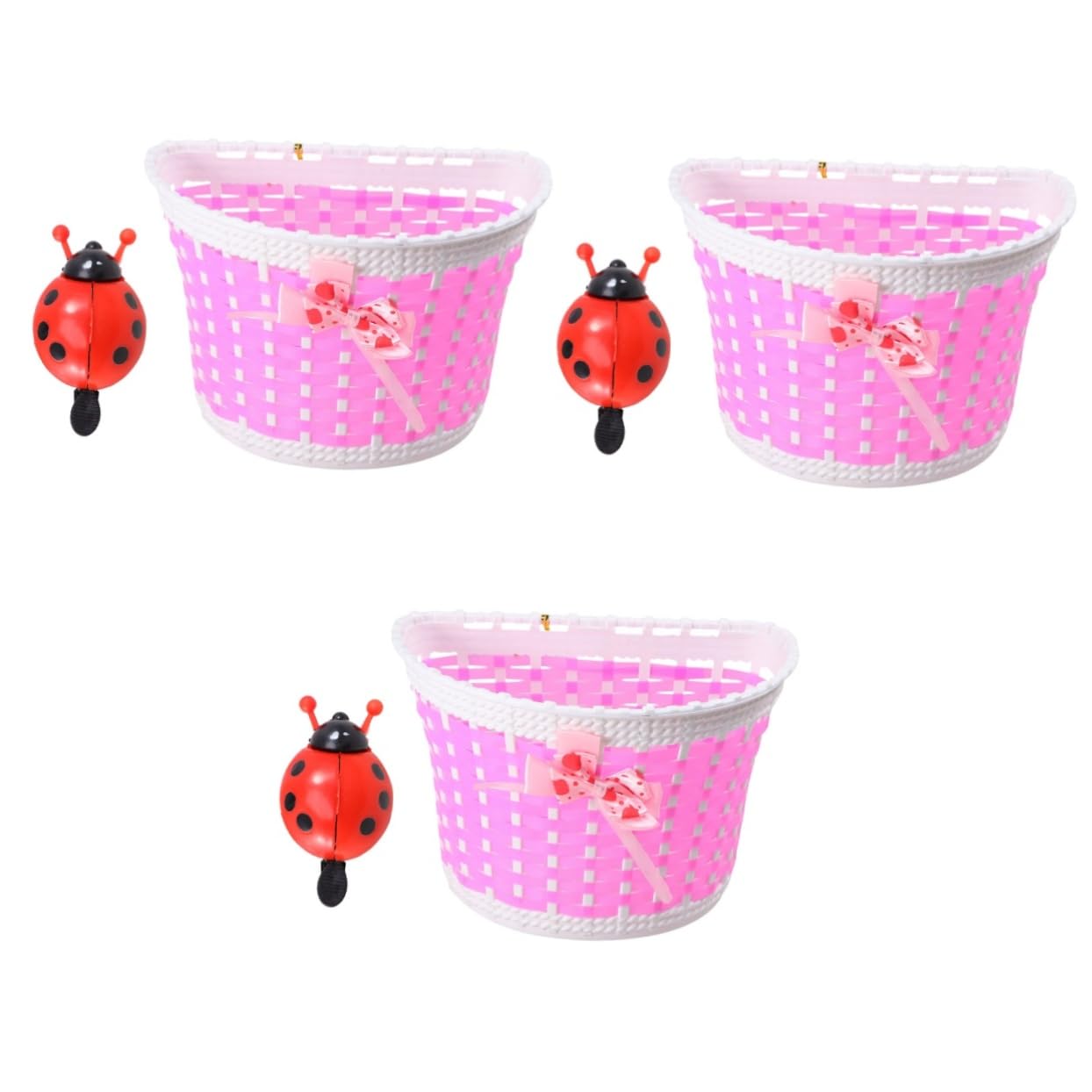 VANZACK Cesta De Bicicleta Cesta Delantera De Bicicleta Cesta con Lazo Delante Timbre De Ciclismo Cesta De Mimbre para Bicicleta Decoraciones para Niños Cestas Tejidas Rosa