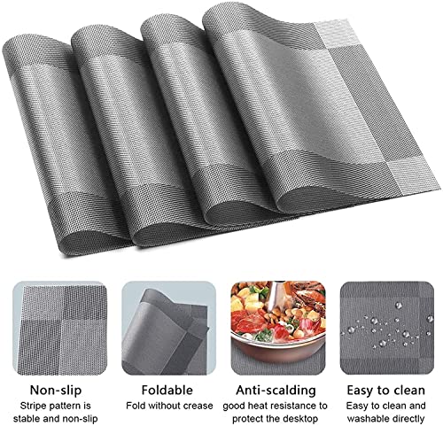 Image of Anugrah Dining Mats Table Mats PVC Placemats Heat-Resistant Placemat for Dining Tea Table Woven Vinyl Stain Resistant Table Mats Easy to Clean - 45x30 cm (Gray, 6)