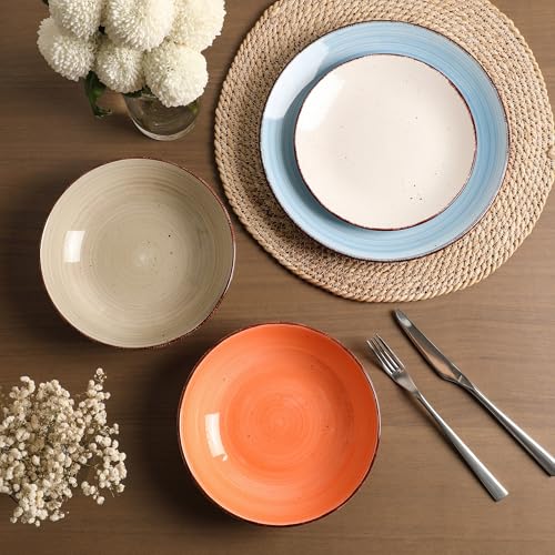 Image of Dinnerware Sets for 6, 18 Piece Stoneware Plates and Bowls Set, Grey