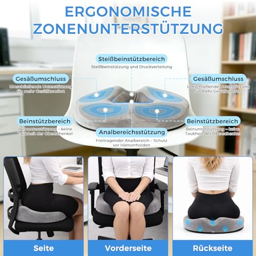 Mvellir Donut Sitzkissen, Ergonomisches Hämorrhoiden Sitzkissen für Steißbein Entlastung, Orthopädisch Sitzring, Memory Foam Steißbeinkissen für Büro, Auto, Sofa, Rollstuhl