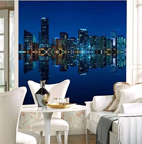 Papier peint nuit ville 200x140 cm contre mur blanc salon - 2
