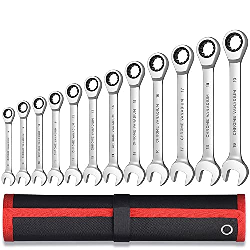 MITINGER Spanner Set,Ratchet Spanner Ratchet Combination Metric Wrench Set Hand Tools for Nut Tools Ring Spanner Torque Gear Ring Wrench Combination Key(12pcs)