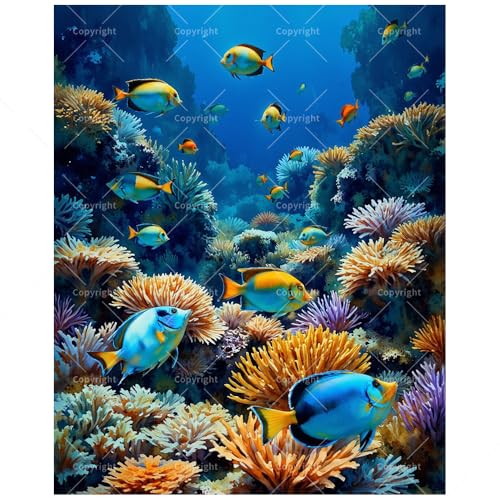 TAOPAOLAB Marine Life Paint by Numbers Kit for Adults - DIY Tropical Fish and Coral Reef Underwater Scene Painting on Canvas 16x20 Inches, Acrylic Paint Set, Suitable for Beginners,Art for Decoration