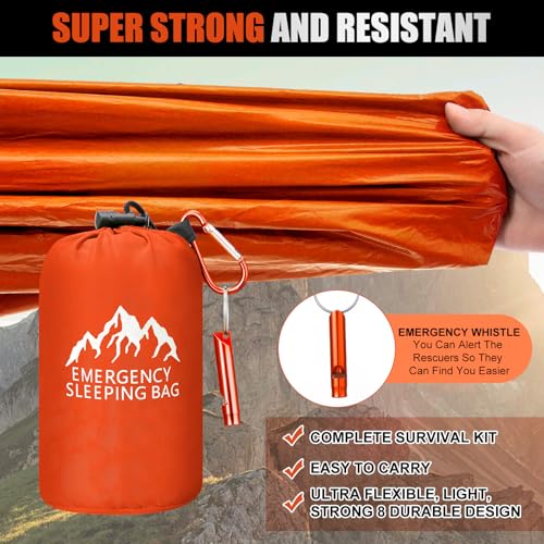 Oudain 6 Pzs Bolsa de Dormir de Emergencia XL Impermeable Bivy Sack con Silbato miniatura 3