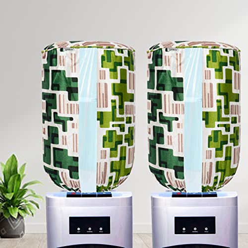 Image of Polyester Water Dispenser Bottle Cover With Adjustable Elastic Closure And Water Level Indication For 20L, Pack of 2Pc (Color- Green Geometric, Size-17x11 Inches)