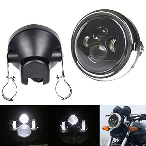 7inch Motorcycle Headlight Mount, DDUOO Black Motorcycle LED Headlight Bucket with 7inch LED Headlight for Honda CB400 CB1300 Kawasaki Cafe Racer Yamaha