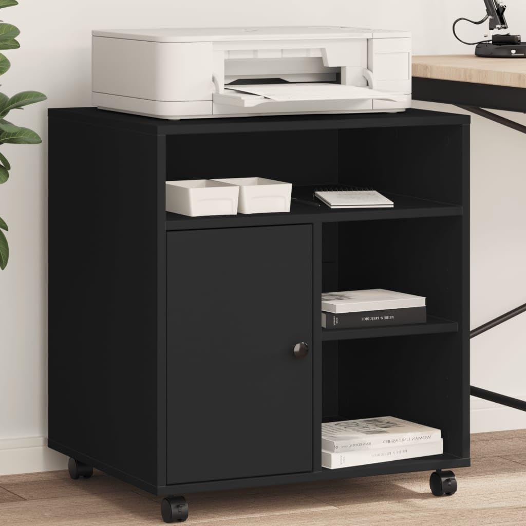 vidaXL Support d'imprimante avec roulettes Noir 60x50x67 cm, Table d'imprimante, Table d'imprimante d'ordinateur, Support d'imprimante avec Rangement
