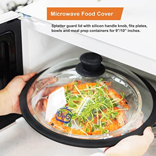 Oec Vented Splatter Guard Microwave Glass Cover With Easy Grip Handle - 100% Food Grade Tempered Glass & Bpa Free Silicone Rim. Compatible With Plates, Bowls And Meal Prep Containers, Dishwasher Safe - 11” Diameter – Black #TOP2