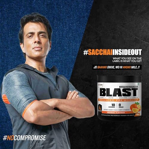Image of Asitis Nutrition Atom Blast Advanced Pre-Workout Powder - 100Gms, Orange, Caffeine & L- Arginine Infused, Optimizes Energy, Increase Strength & Pumps