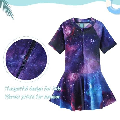 Image of Girls One Piece Swimsuits Short Sleeve Swim Dress for Girls Hawaiian Skirted Bathing Suit Summer Swimwear 3-16 Years