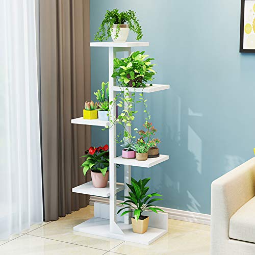 CXLT Estante para Flores Marco De Hierro La Esquina Estantería Maceta Planta Stands Escalera Madera Pie Pantalla Libre Jardín Decoración Interior Y Exterior,White-6Tier