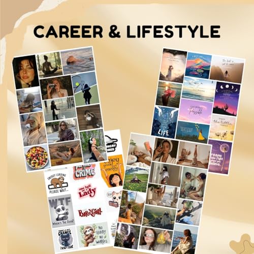 Image of Posters Inc 2026 Vision Board for Manifestation Wall Posters 205 Elements Pack of 12 A4 Size 300 GSM Matte Paper for Wall, Bedroom, Hostel Motivational Life Goals Quotes Daily Affirmations Collection For Girls With Glue Dots Adhesive
