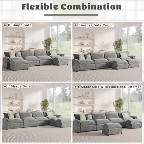 Furmax Modern L-Shaped 4-Seat Sectional Sofa Set with Ottoman for Living Room (Light Grey)