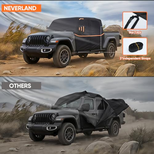 Image of Cab Cover for Jeep Gladiator JT 2019-2026 - All Weather Waterproof Gladiator Half Car Cover, Outdoor Jeep Cab Cover Rain Covers with Door Zipper Windproof Straps for Sun Snow UV Protection