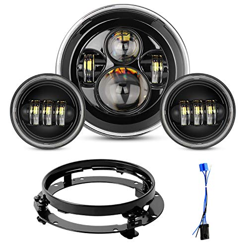 Motorcycle 7" LED Headlight Fog Passing Lights DOT Kit Set for Road King, Road Glide, Street Glide and Electra Glide Ultra Classic Ultra Limited Tri Cvo Heritage Softail Slim Deluxe Fatboy, Black
