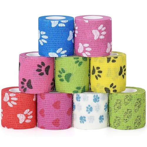 9 Rollos Banda Venda Cinta Bendaje Adhesiva Primeros Auxilios Cinta de Mascotas Vendaje Elastico Cohesive Venda Cohesiva Autoadhesivas Esparadrapo Deportivo Para Muñecas Tobillo Vet Wrap para Perros