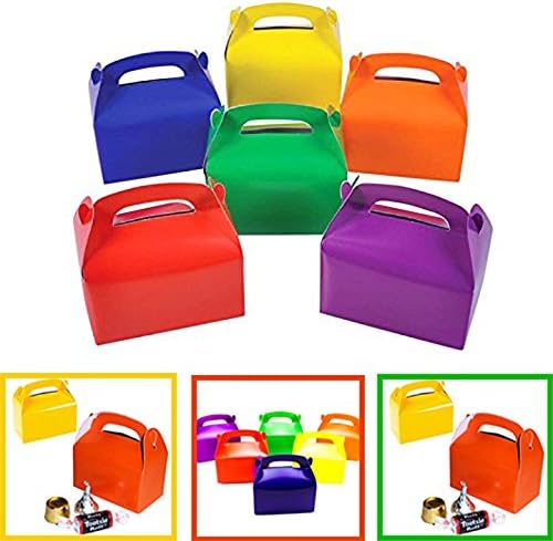 Adorox (6 x 3.5 x 3.25, Assorted 24Pk) Large Lightweight Assorted Bright Rainbow Colors Cardboard Favor Boxes Treat Goody Bags Birthday Party Event Gift