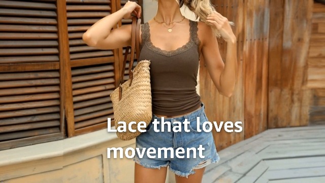 MS.ING Lace Camisole Tank Tops for Women V Neck Wide Strap Soft