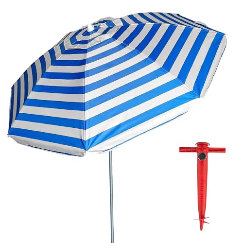 Sombrilla Playa Grande 200 cm | Protección Solar UV50+ | Antiviento con Ventana Superior | Tubo de Aluminio Reclinable | 8 Varillas de Fibra Vidrio | Ligera y Resistente | Incluye Bolsa de Transporte