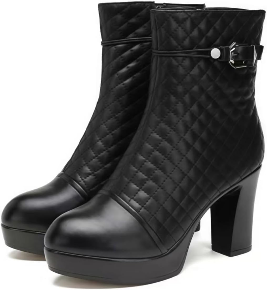 Purubylley Womens Ankle Boots Chunky Heel round head Short Booties Side Zipper Winter Dress Shoes