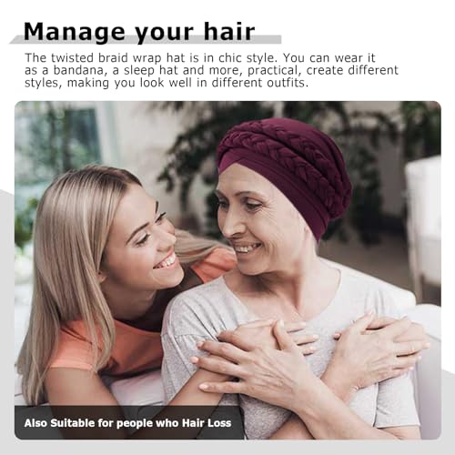 Image of DRESHOW African Women Turban Caps Beanie Twist Headscarf Pre-Tied Double Twisted Braid Hair Cover Wrap Hat Chemo Cancer Cap