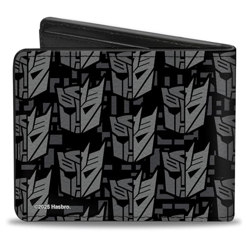 Buckle-Down Transformers Wallet, Bifold, Transformers Autobot Decepticon Icon Split Black Grays, Vegan Leather2